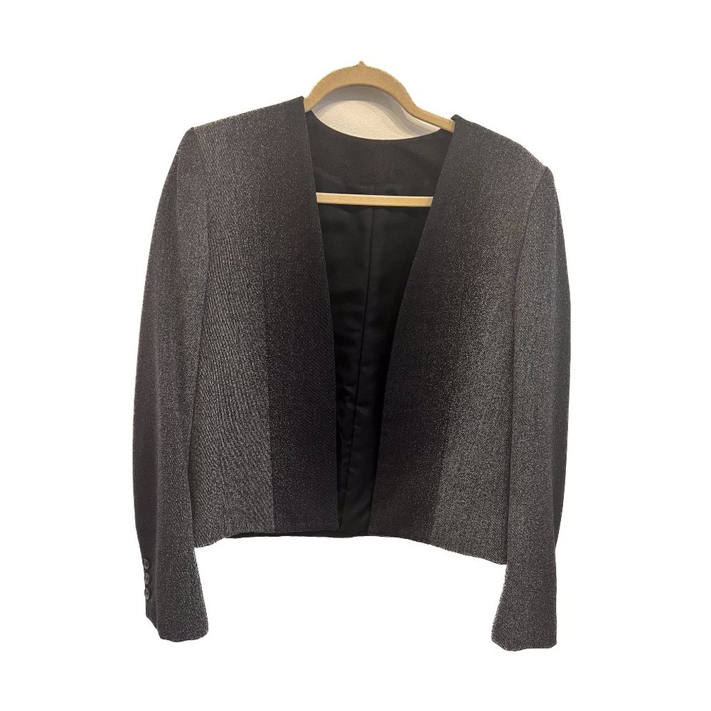 Gucci Black Grey Ombre Crop Open Front Blazer, Size 44